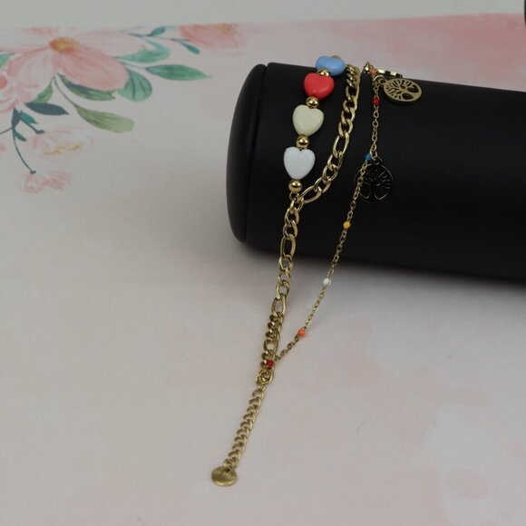 Trendy Yellow Gold Plated Heart & Tree Charm Bracelet for Women, XPBL0652 - Picture 8 of 12